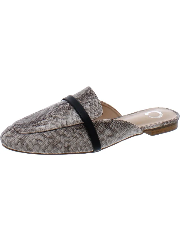 Womens Faux Leather Snake Print Mules