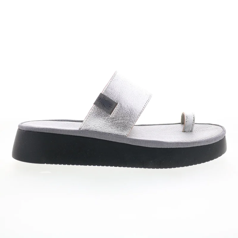 Fly London Chev CHEV316FLY-006 Womens Gray Leather Slides Sandals Shoes