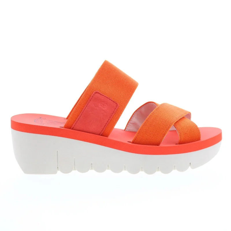 Fly London Yabo YABO593FLY-002 Womens Orange Leather Wedges Sandals Shoes