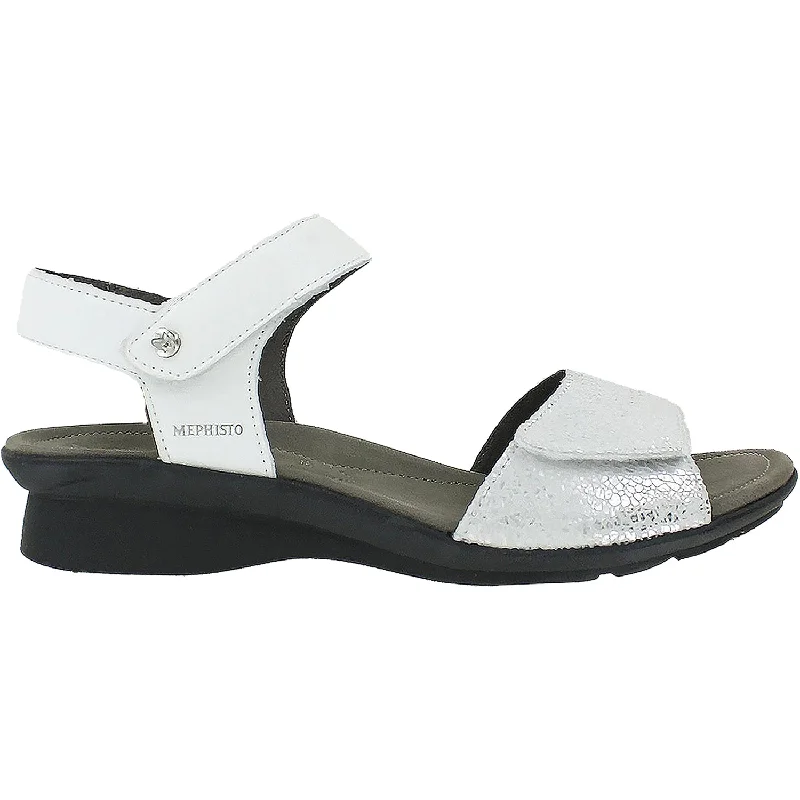 Women's Mephisto Pattie White Silk/Silver Crash Leather