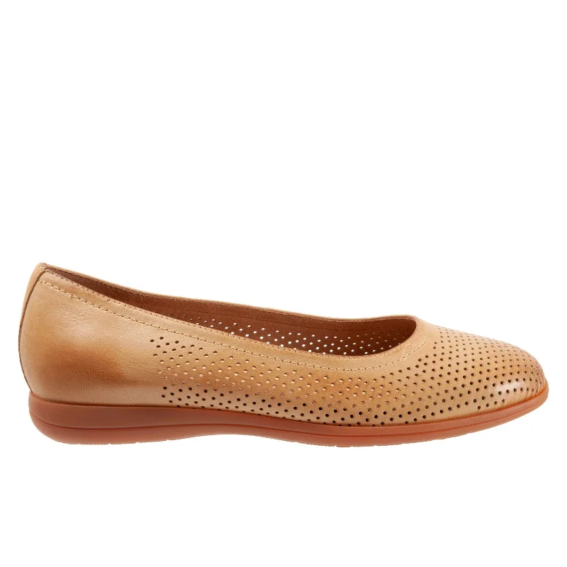 Trotters Darcey T1904-299 Womens Brown Leather Slip On Ballet Flats Shoes