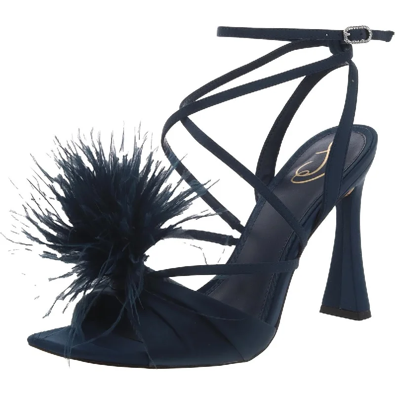 Layton Womens Feathers Ankle Strap Heels