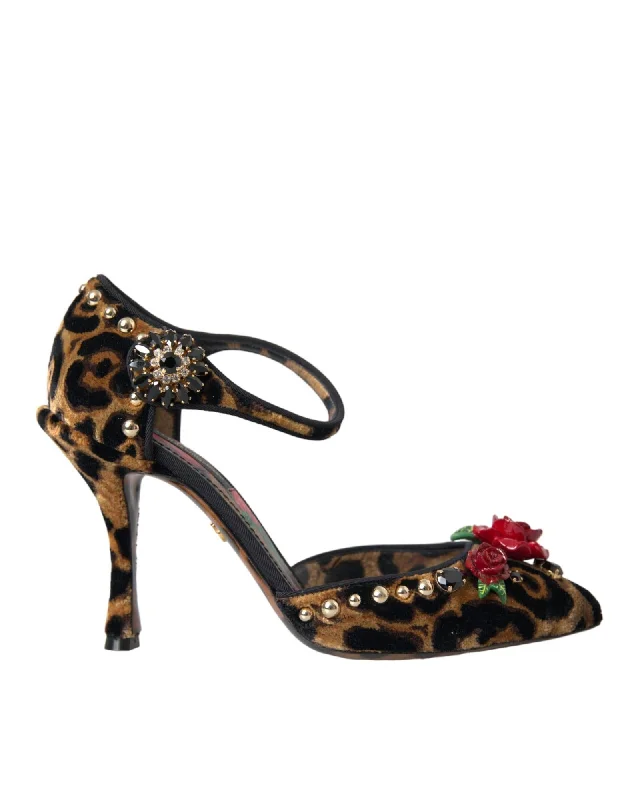 Dolce & Gabbana Leopard Floral Crystal Mary Janes Pumps