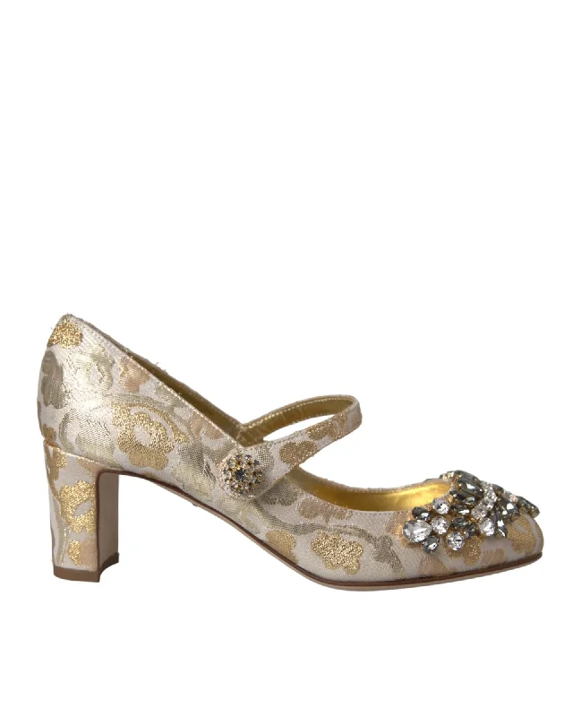 Dolce & Gabbana  Floral Brocade Pumps with Crystal Embellishments - Gold