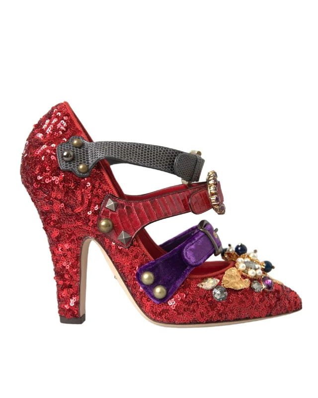 Dolce & Gabbana  Red Sequin Pumps with Crystal Embellishments