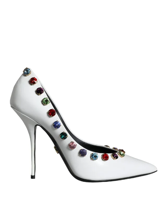 Dolce & Gabbana  Gemstone Embellished Pointed Toe Pumps - White