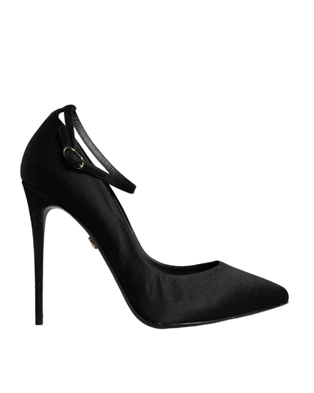 Dolce & Gabbana Satin Ankle Strap Heels with Leather Sole