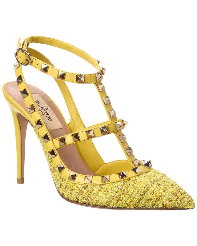 Valentino Rockstud Caged 100 Tweed & Leather Pump